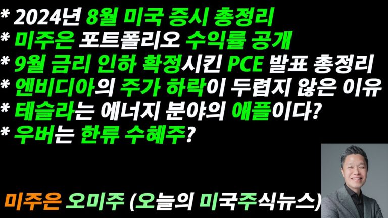 [오늘의 미국주식뉴스] 엔비디아 주가 하락이 두렵지 않은 이유 / 미주은 포트폴리오 수익률 공개 / 테슬라는 에너지 분야의 애플 / 우버는 한류 수혜주? / 8월 미국 증시 총정리