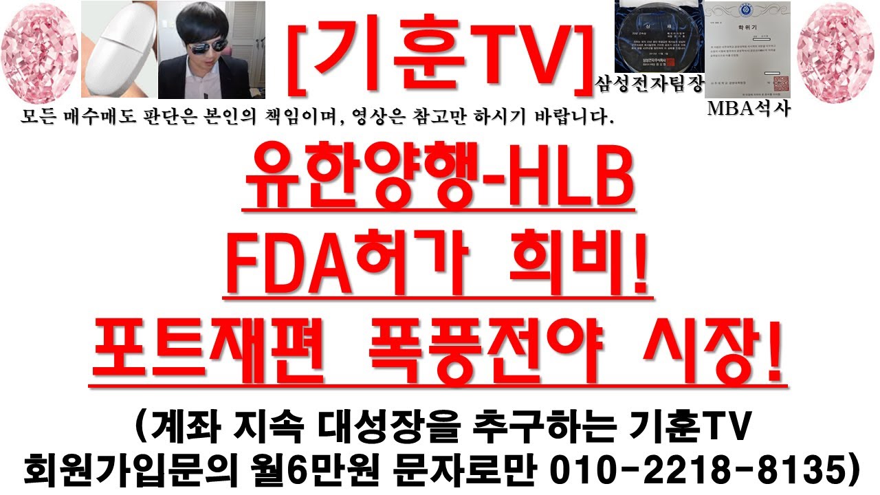 [주식투자]HLB(유한양행-HLBFDA허가 희비!포트재편 폭풍전야 시장!)