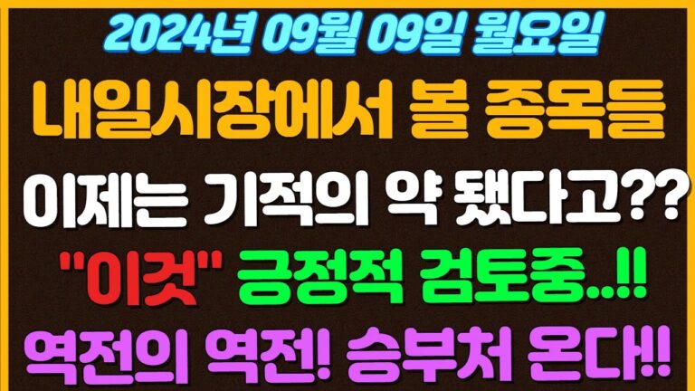 [09월09일 월요일 추천종목!]  이제는 기적의 약 됐다고?? 비만약이?? / 티머니: 긍정적인 검토중입니다! / 역전의 역전! 트럼프와 해리스 승부처! / 관련주들 떠오르나?