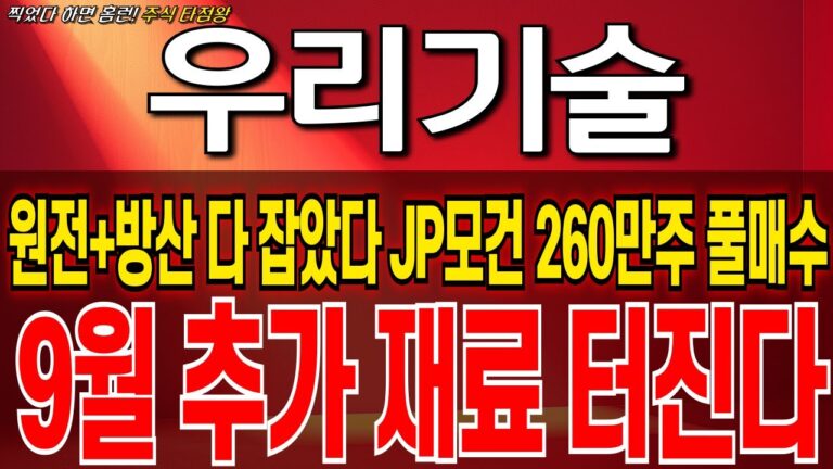 [우리기술 주가 전망] 숨겨진 “호재” 9월 추가로 터진다 이 가격까지 단 1주도 털리지마세요 우리기술 주식 분석! 우리기술 목표가! 우리기술 대응 전략! 우리기술 전환사채