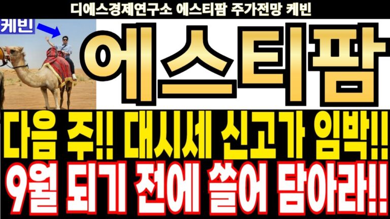 에스티팜 주가전망] 다음 주!! 대시세 신고가 임박!! 9월 되기 전에 쓸어 담아라!!  feat.디에스경제연구소 케빈