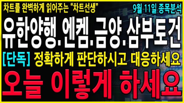 [유한양행 엔켐 금양 삼부토건 주가 전망] “긴급” 이렇게 대응하세요! 확실하게 분석했습니다. 제대로된 분석을 보시고 정확하게 판단하셔야 합니다! #유한양행