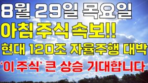 8월 29일 목요일 아침 주식방송ㅣ현대차 120조 통 큰 투자 자율주행 + 하이브리드 필수부품 '이 주식' 앞으로 무섭게 오를겁니다ㅣ#라이콤 #블루엠텍 #세니젠 #현대차 #기아