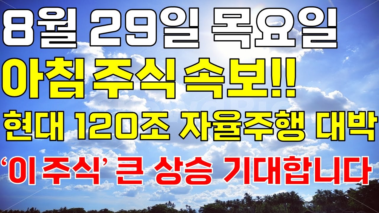 8월 29일 목요일 아침 주식방송ㅣ현대차 120조 통 큰 투자 자율주행 + 하이브리드 필수부품 '이 주식' 앞으로 무섭게 오를겁니다ㅣ#라이콤 #블루엠텍 #세니젠 #현대차 #기아