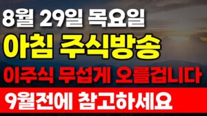 [8월 28일 수요일 아침 주식방송] 이주식 무섭게 오를겁니다 9월전에 꼭 참고 하세요.