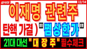 이재명 관련주🔥- 탄핵 가결 ) " 쩜상한가 "  21대 대선 " 대 장 주 " 대선관련주 이재명관련주 한동훈관련주 안철수관련주 대선주 정치테마주 주가 주가전망 목표가 삼식이
