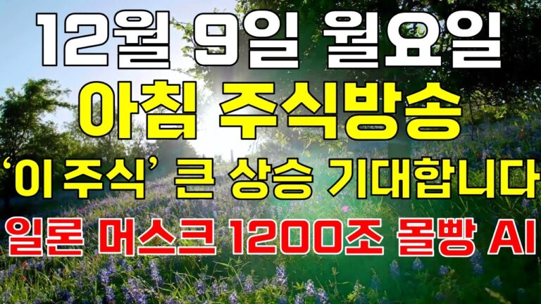 12/9(월) 아침 주식방송ㅣ일론머스크가 몰빵한 AI 1200조 독점  ‘이 주식’ 지금 당장 한 주라도 더 사모으세요. 순식간에 급등할겁니다. 개미 다 털렸고 급등 임박했어요