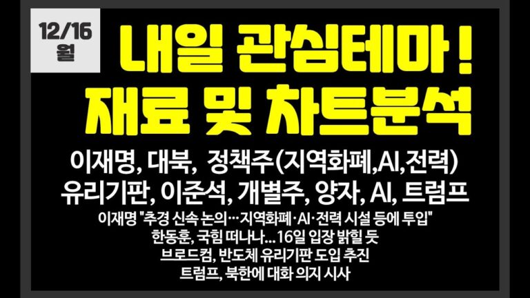 내일 관심테마! 이재명,이준석,한동훈,지역화폐,AI,대북,유리기판,개별주,양자/ 엑스게이트,펩트론,일신석재,카카오게임즈,아톤,엑스게이트,루닛,이스트소프트,대성창투,산일전기,코나아이