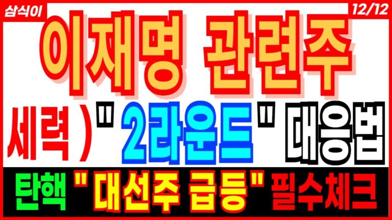 이재명 관련주🔥- 세력 ) ”   2라운드 ”  대응법 ” 탄핵 ” 대선주 급등”  대선관련주 이재명관련주 한동훈관련주 안철수관련주 대선주 정치테마주 주가 주가전망 목표가 삼식이