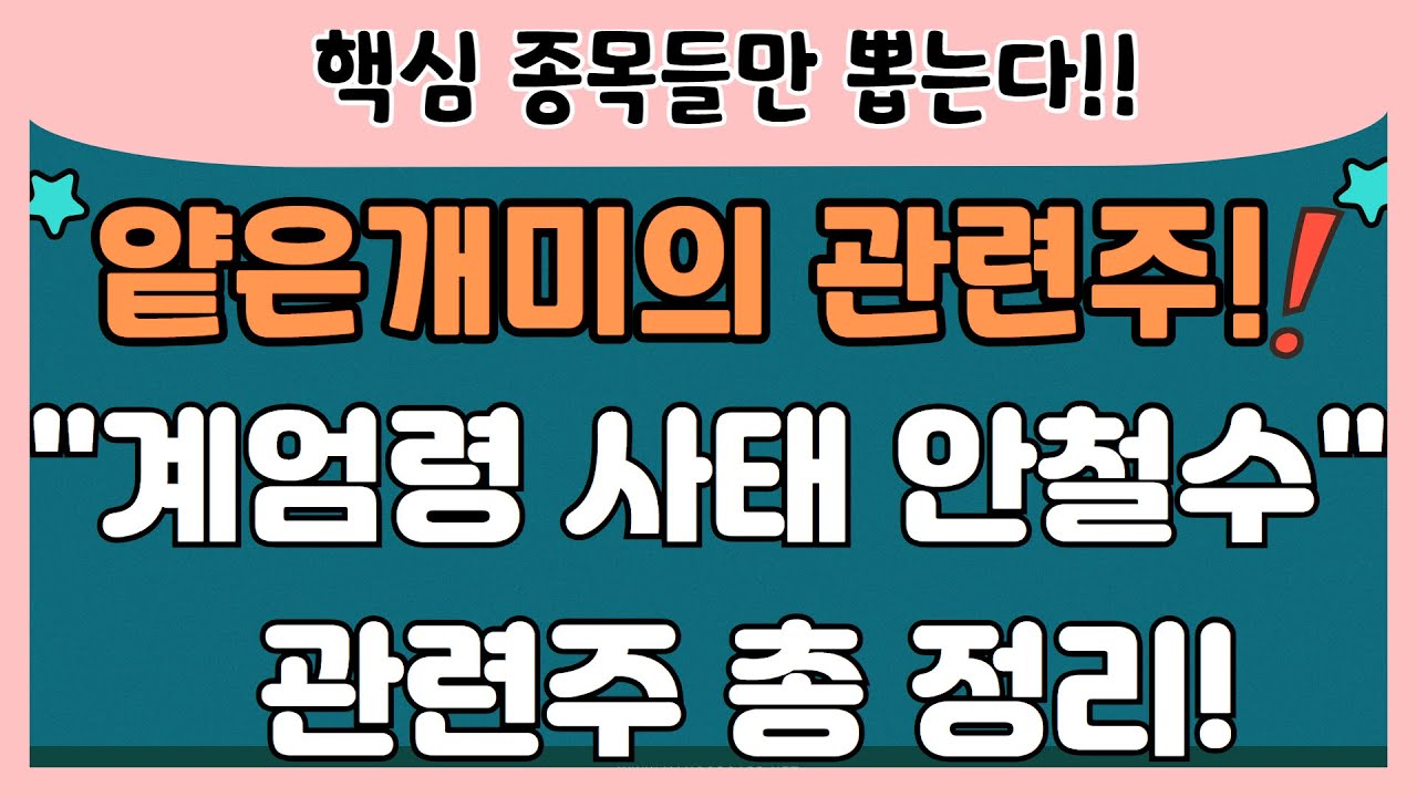 [관련주] 얕은개미의 핵심 관련주 정리! / 계엄령사태 대비 관련주들! / 안철수 관련주들의 부각 가능성? /