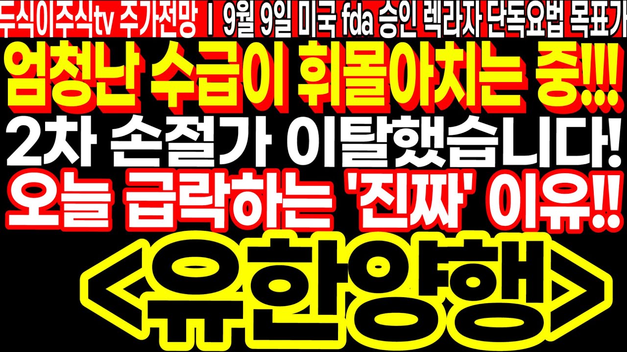 유한양행 2차 손절가 이탈했습니다..! 오늘 급락하는 진짜 이유!! FT.두식이주식TV 렉라자 미국FDA 승인 유한양행주가전망 목표가