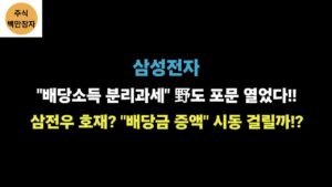 삼성전자 "배당소득 분리과세" 野도 포문 열었다!! 삼전우 호재? "배당금 증액" 시동 걸릴까!?