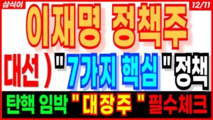 이재명 정책주🔥- 대선 ) " 7가지 핵심 " 정책 대선관련주 탄핵 임박 " 대장주 " 필수체크 이재명관련주 한동훈관련주 안철수관련주 대선주 정치테마주 주가 주가전망 목표가 삼식이