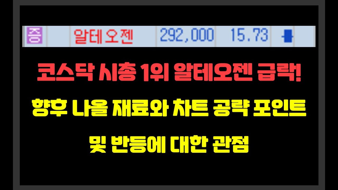 코스닥 시총 1위 알테오젠 급락! 향후 나올 재료와 차트 공략 포인트 및 반등에 대한 관점