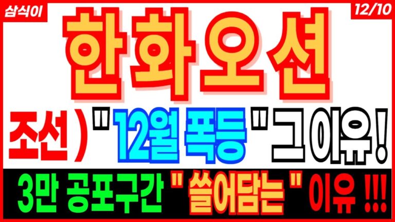한화오션🔥 – 조선 ) ” 12월 폭등 ” 그 이유 ! 3만 공포구간 ” 쓸어담는 ” 이유 !!! 조선주 트럼프 삼성중공업 급등주 주가 주가전망 주식추천 목표가 대응방법 삼식이