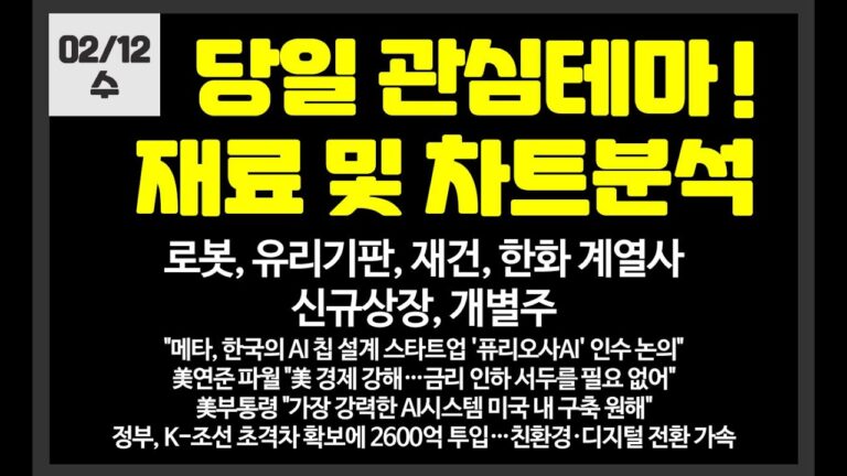 당일 관심테마 유리기판,로봇,재건,퓨리오사,한화계열,신규상장 / 레인보우로보틱스,삼양엔씨켐,한화에어로스페이스,한빛레이저,한화오션,필옵틱스,전진건설로봇,하이젠알앤엠,DSC인베스트