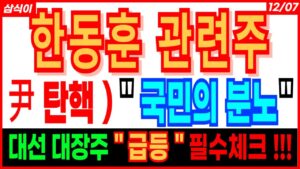 한동훈 관련주🔥- 尹 탄핵)  " 국민의 분노 " 대선 대장주 " 급등 " 필수체크 !!! 이재명 한동훈 윤석열 관련주 대선 관련주 주가전망 목표가 트럼프 관련주 전망 삼식이