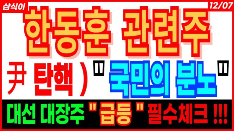 한동훈 관련주🔥- 尹 탄핵)  ” 국민의 분노 ” 대선 대장주 ” 급등 ” 필수체크 !!! 이재명 한동훈 윤석열 관련주 대선 관련주 주가전망 목표가 트럼프 관련주 전망 삼식이