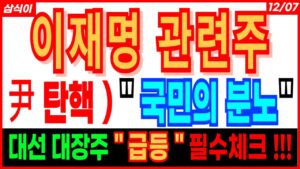 이재명 관련주🔥- 尹 탄핵)  " 국민의 분노 " 대선 대장주 " 급등 " 필수체크 !!! 대선주 대선관련주 이재명관련주 한동훈관련주 대장주 정치테마주 주가 주가전망 목표가 삼식이