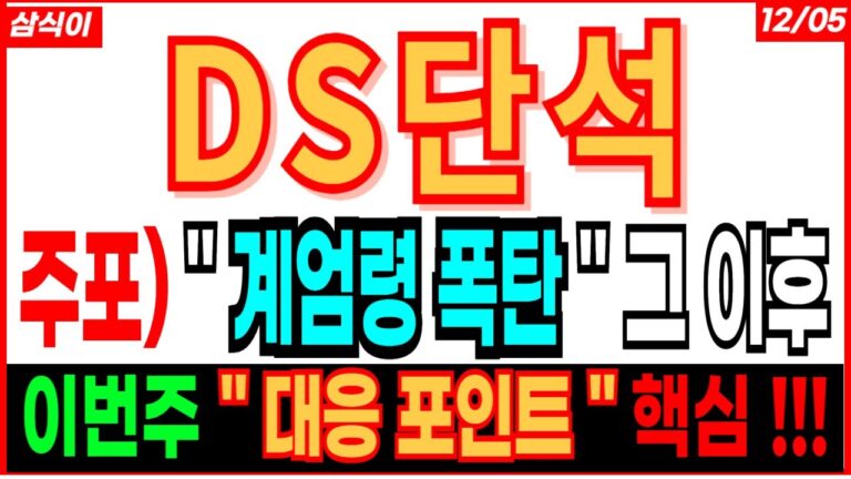 DS단석 – 주포) ” 계엄령 폭탄 ” 그 이후🔥 이번주 ” 대응 포인트 ” 핵심 !!! 디에스단석 무상증자 대응 급등주 주도주 주가 주가전망 주식추천 목표가 대응방법 삼식이