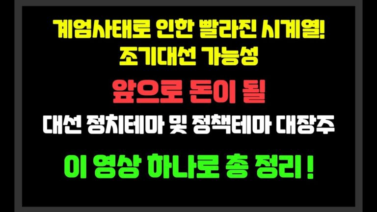 계엄사태로 인한 빨라진 시계열! 조기대선 가능성 / 대선 정치테마 및 정책테마 관련주 영상하나로 총 정리