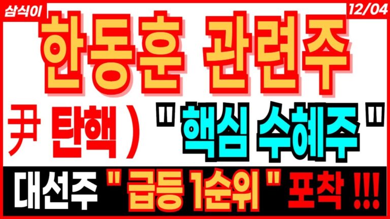 한동훈 관련주🔥- 尹 ) 핵심 수혜주 대선주 “급등 1순위” 수혜주 윤석열 계엄령 ! 이재명 한동훈 윤석열 계엄령 대선 관련주 주가전망 목표가 트럼프 관련주 전망 삼식이