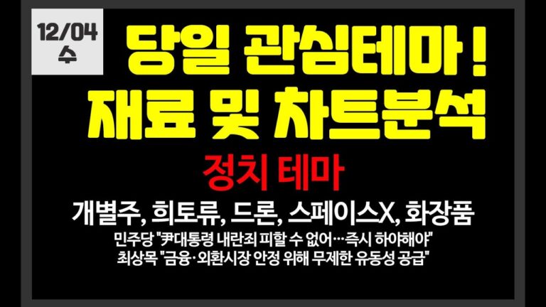 당일 관심테마! 정치 / 대동기어,이수페타시스,브이티,에이럭스,엔켐,셀리드,LK삼양,폴라리스AI,아주IB투자,실리콘투,삼현,알테오젠,위츠,동신건설,에이텍,CS,카스