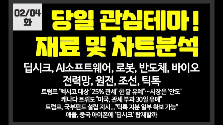 당일 관심테마! AI소프트웨어,로봇,전력망,원전,딥시크,조선,바이오 / 레인보우로보틱스,하이젠알앤엠,한국석유,카페24,피델릭스,샌즈랩,GRT,카카오,고영,크래프톤,모비데이즈