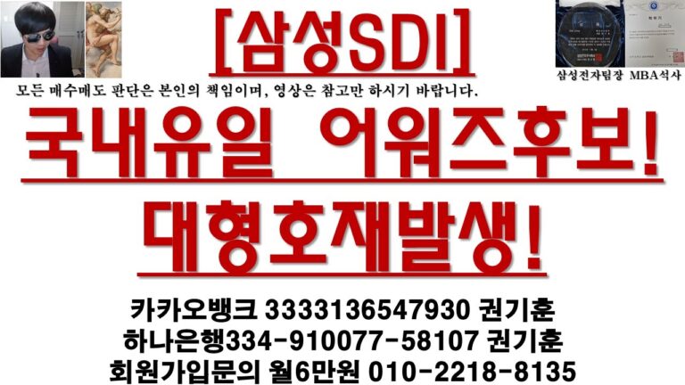 [주식투자]삼성SDI(국내유일 어워즈후보!AI,ESS공략!증권사리포트!)