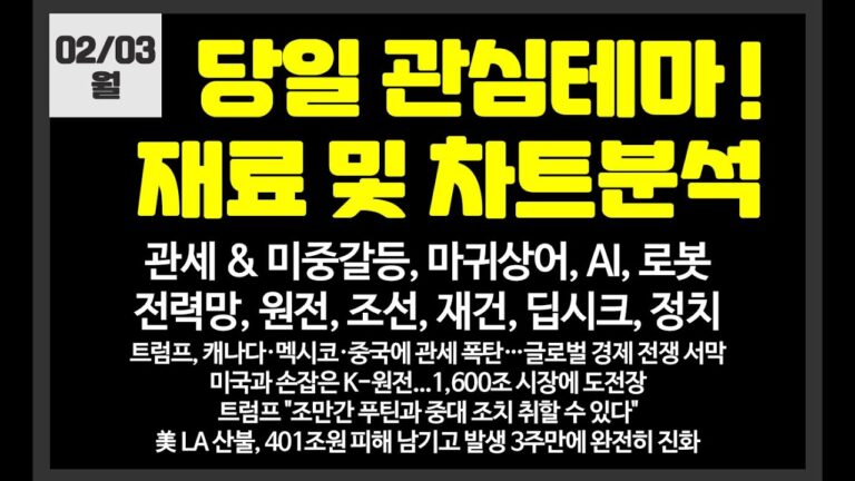 당일 관심테마! 관세,미중갈등,마귀상어,ai,로봇,전력망,원전,딥시크 / 레인보우로보틱스,하이젠알앤엠,솔트룩스,한국무브넥스,로보티즈한화오션,고영,화성밸브,한선엔지니어링,한국가스공사