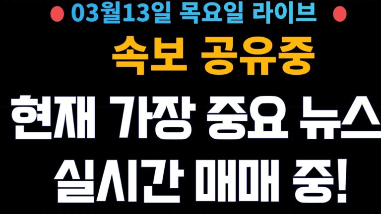 (주식 속보 실시간) 가장 중요 뉴스들만 공유중!! 실시간 매매중! / [2025년3월13일 목요일]  진짜 주식정보는 여기! *얕은개미 실시간*
