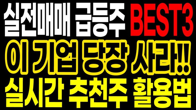 실시간 추천주 활용법 공개!! 실전매매 급등주 BEST3, 이 기업 당장 사라!! ft.두식이주식tv