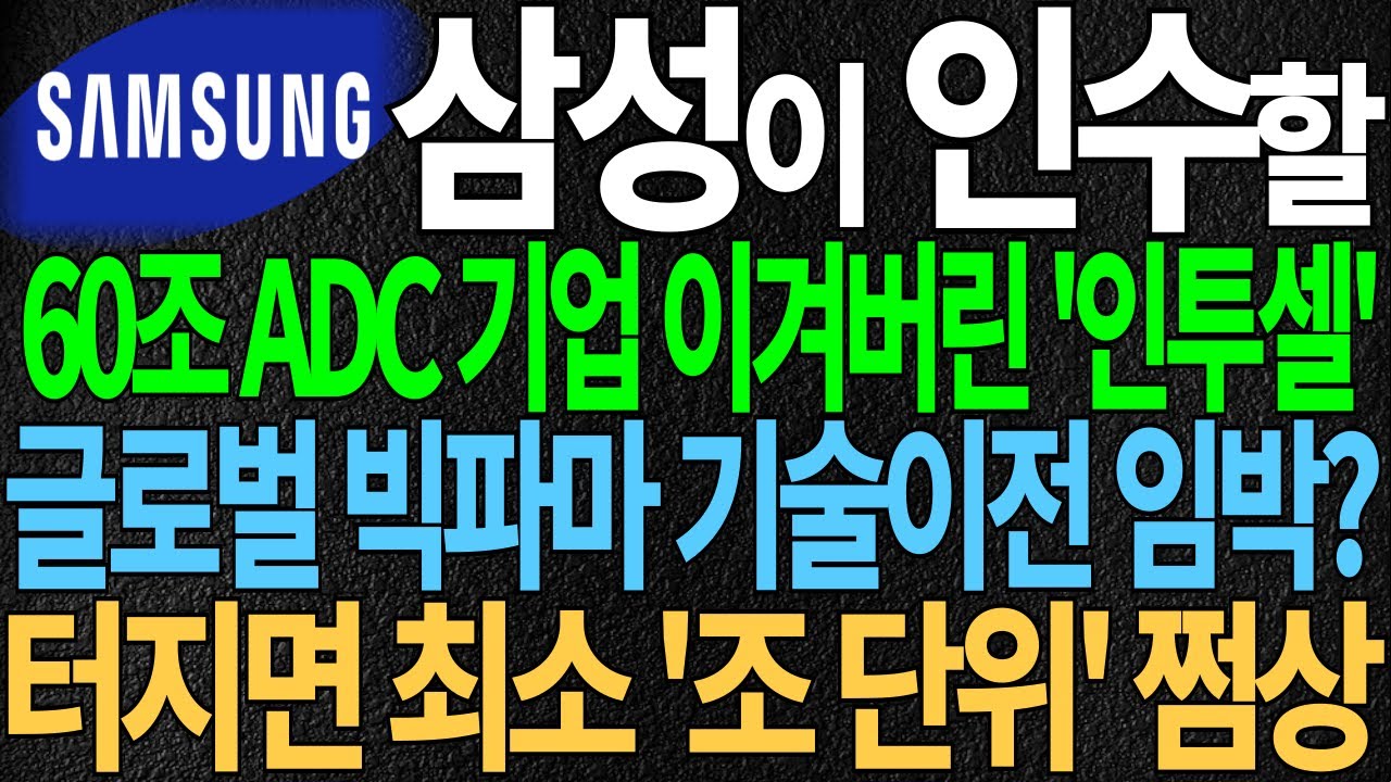 삼성이 인수할 60조 ADC 기업 기술까지 이겨버린 '인투셀' 글로벌 빅파마 기술이전 임박? 터지면 최소 '조 단위' 쩜상 난리난다!! 디에스경제뉴스 또바기