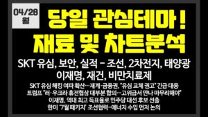 당일 관심테마!  SKT유심,보안,조선,이재명/ 한화오션,한국선재,애경케미칼,한화솔루션,유비벨록스,HD현대미포,대한제당,디앤디파마텍,엑스큐어,포바이포,상지건설,형지글로벌,우리로
