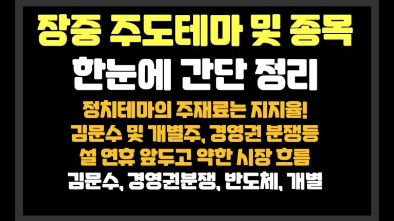 정치테마의 주재료는 지지율! 김문수 및 개별주,경영권 분쟁등 설 연휴 앞두고 약한 시장 흐름 / 티웨이항공,에이비엘바이오,고영,이수페타시스,제주반도체,필옵틱스,대영포장,루닛