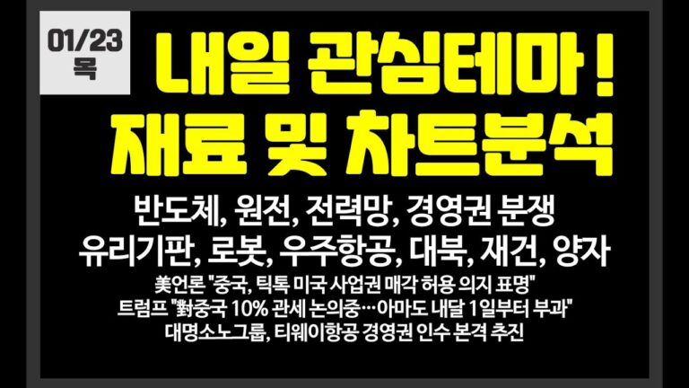 내일 관심테마! 반도체,원전,전력망,유리기판,로봇,양자,경영권분쟁/ 두산에너빌리티,비에이치아이,고영,태성,한미반도체,루미르,지엔씨에너지,티웨이홀딩스,한화오션,일진전기,제일일렉트릭