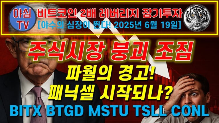 [BITX 장기투자]  주식시장 붕괴 조짐? 파월의 경고! 패닉셀 시작되나? BITX BTGD MSTU TSLL CONL [경제적자유ㅣ확실한 노후준비ㅣ야심매매법]