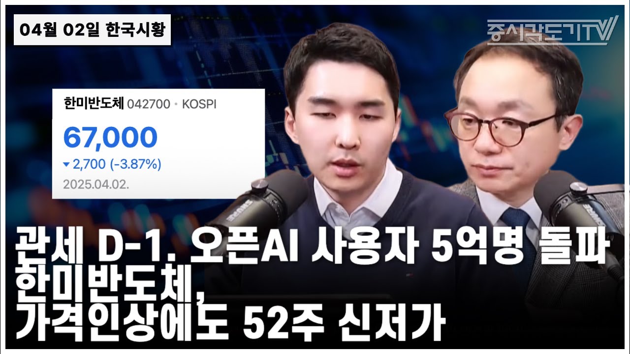 [한국시황] 관세 D-1. 오픈AI 사용자 5억명 돌파. 한미반도체 가격인상에도 52주 신저가.